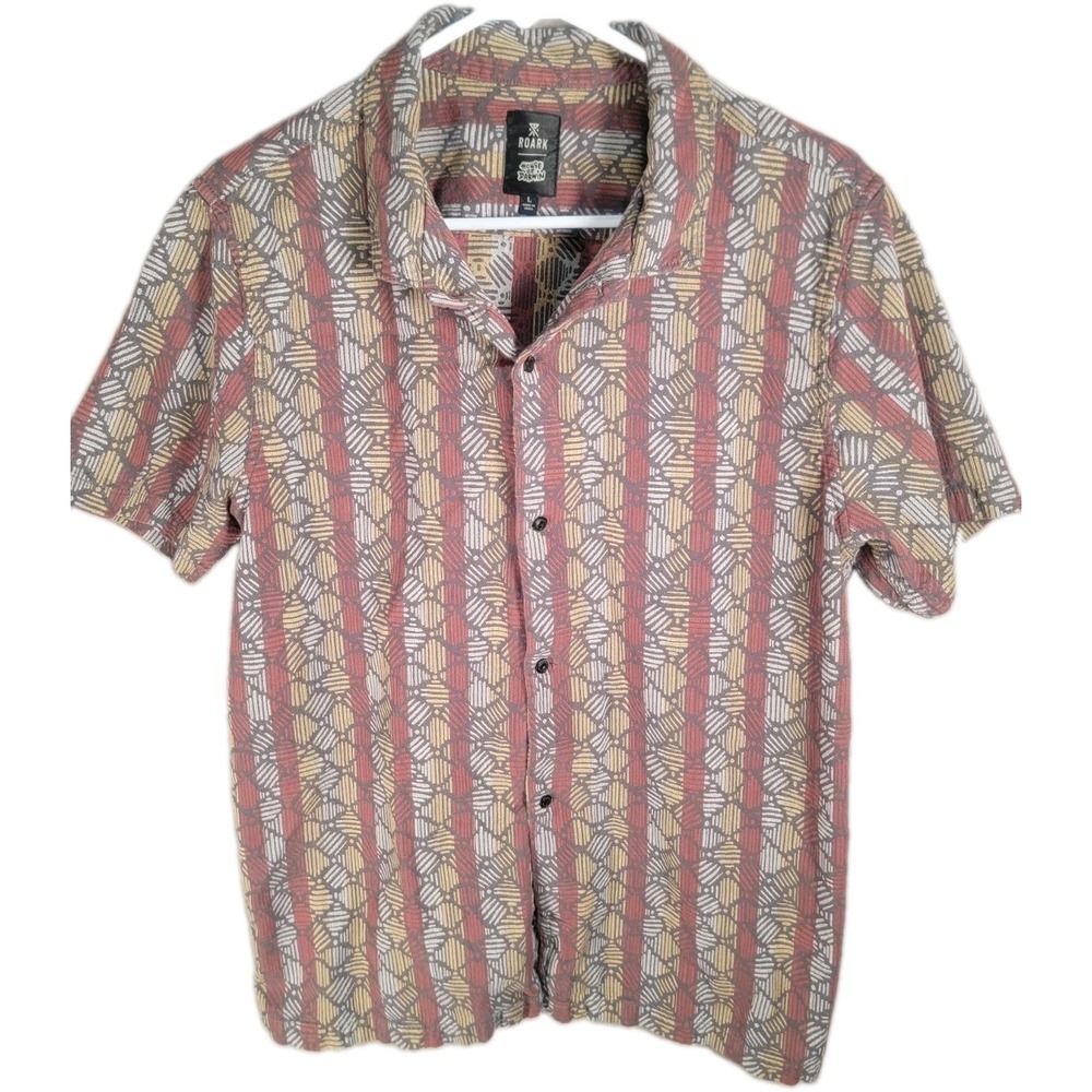 Roark House of Darwin Shirt Mens Large Organic Cotton Aztec Boho Surf Gorpcore